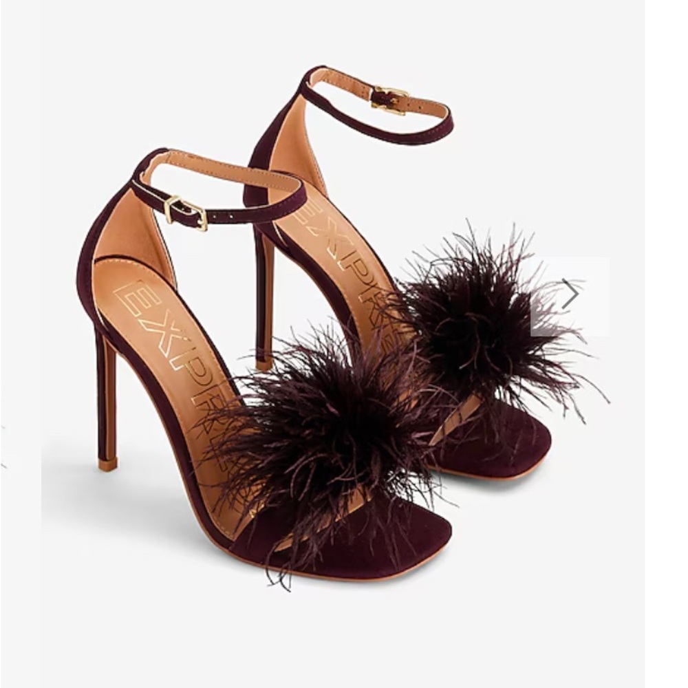 Express Feather Heeled Sandals Wine 8 - Picture 2 of 8